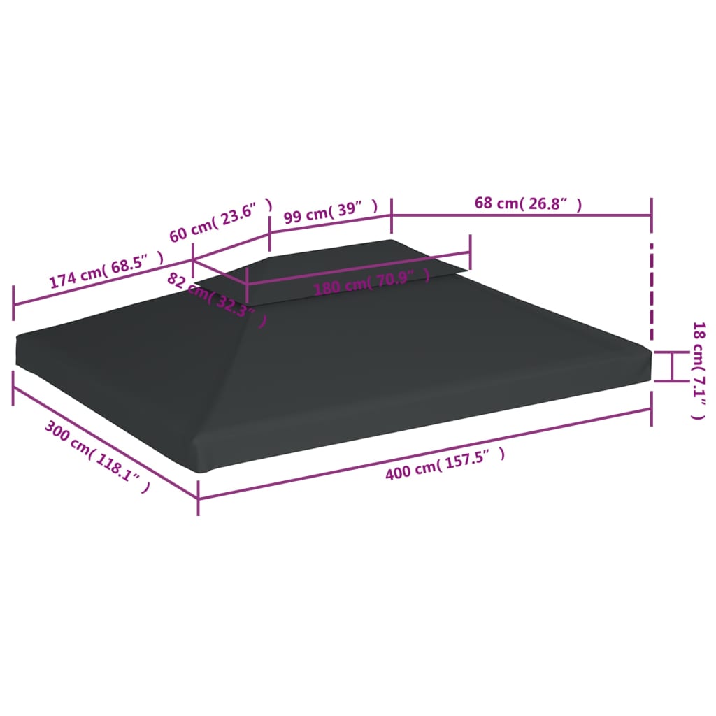 Náhradní dvojitá střecha na altán 310 g/m² 4 x 3 m antracitová