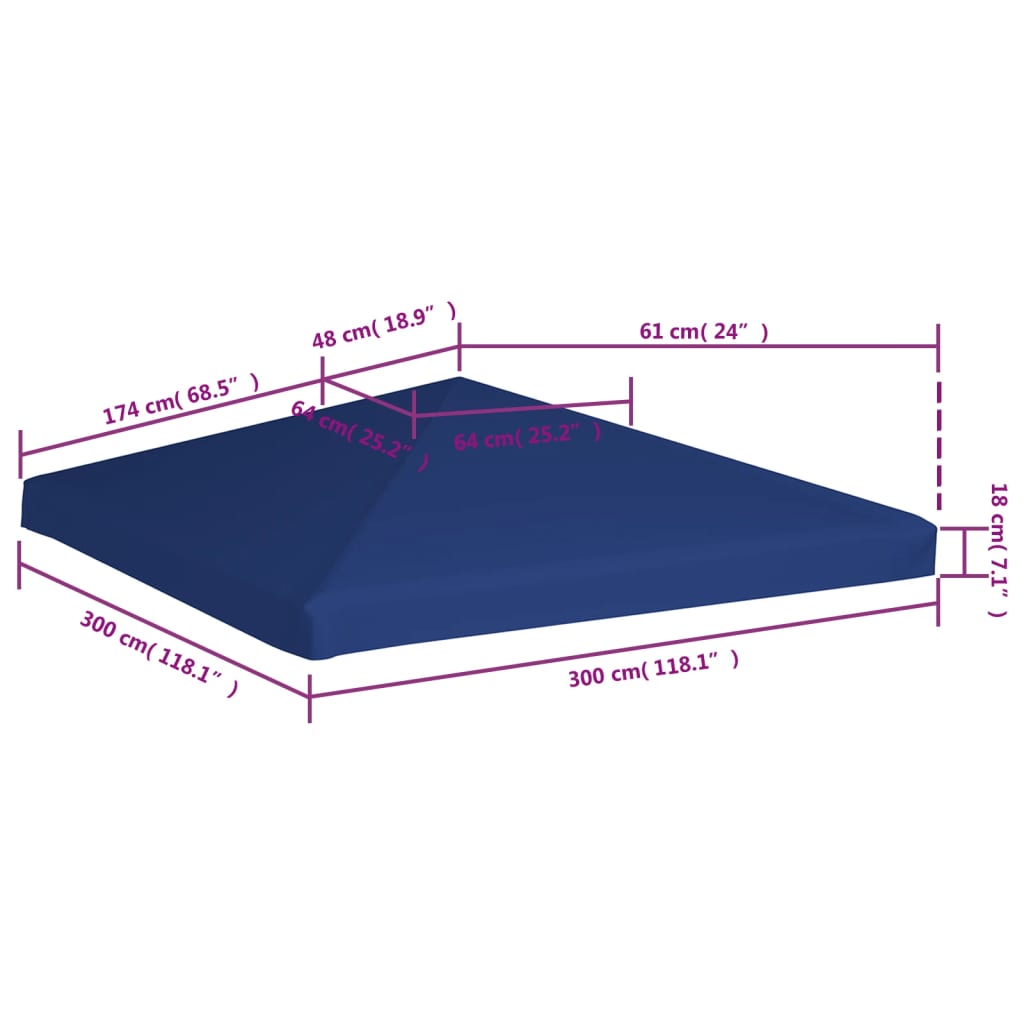 Náhradní střecha na altán 310 g/m² 3 x 3 m modrá
