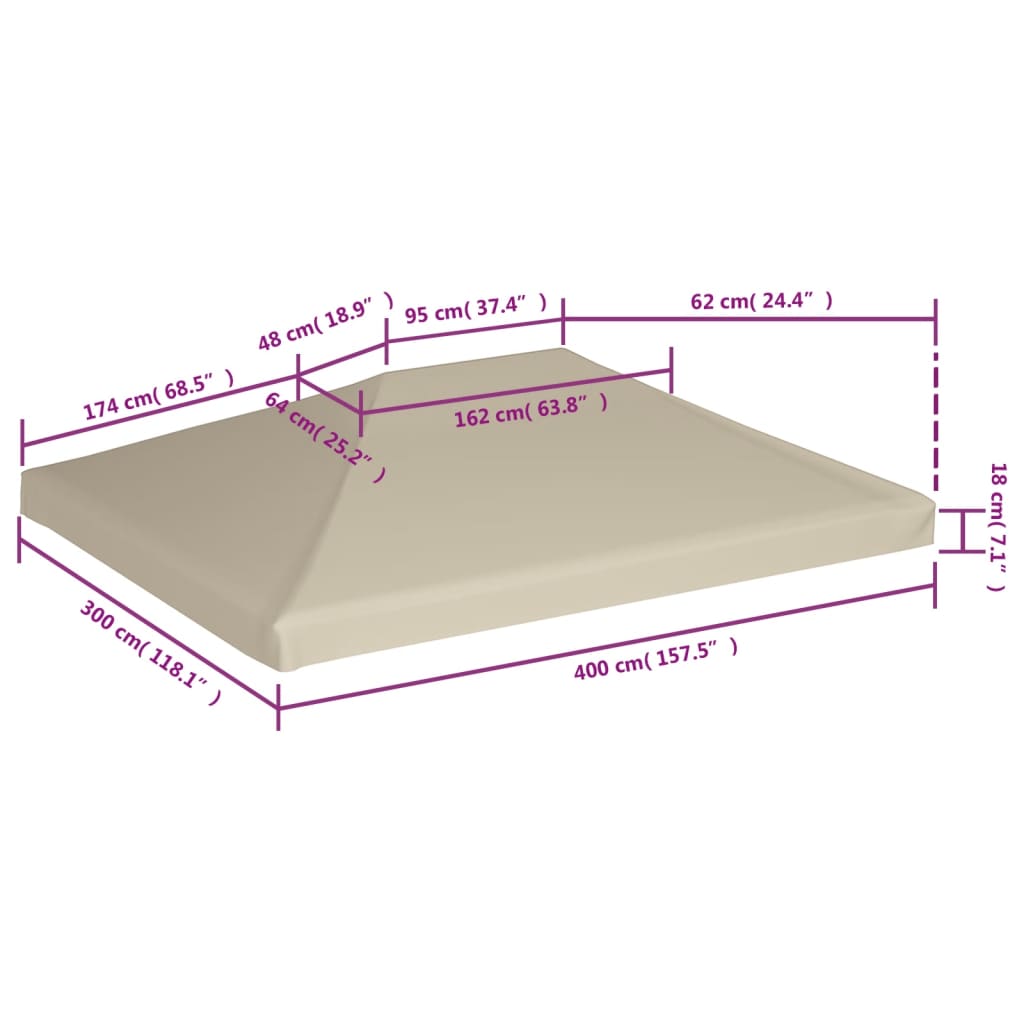 Náhradní střecha na altán 310 g/m² 4 x 3 m béžová