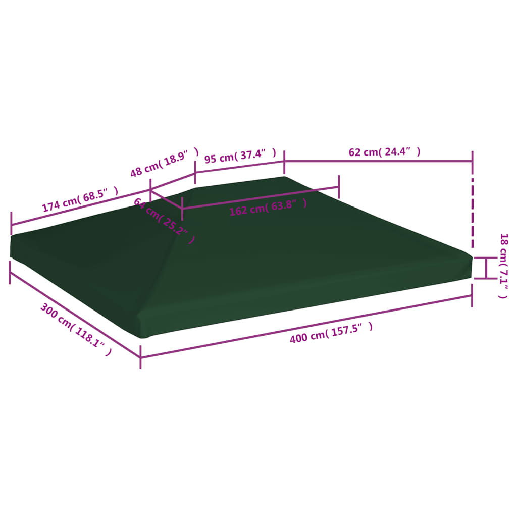 Náhradní střecha na altán 310 g/m² 4 x 3 m zelená