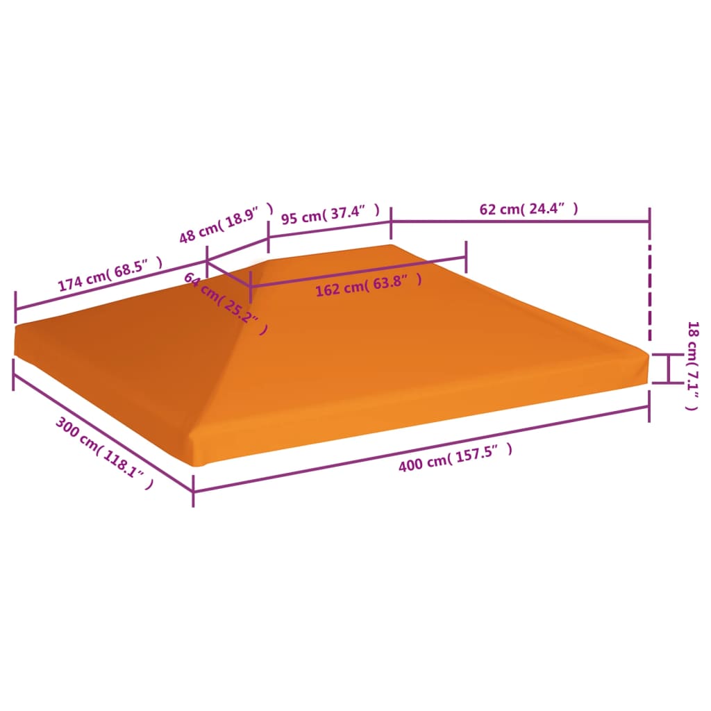 Náhradní střecha na altán 310 g/m² 4 x 3 m oranžová