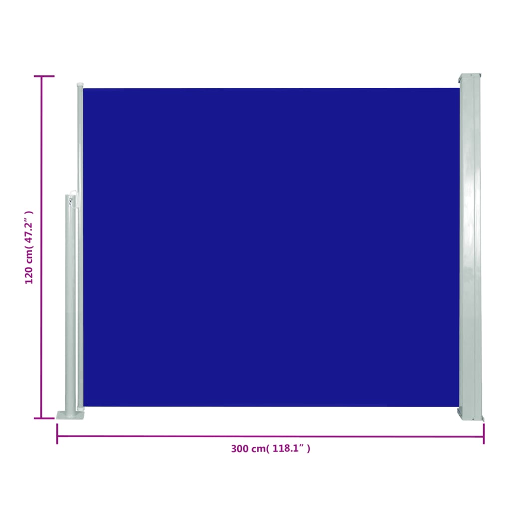 Zatahovací boční markýza / zástěna 120 x 300 cm modrá