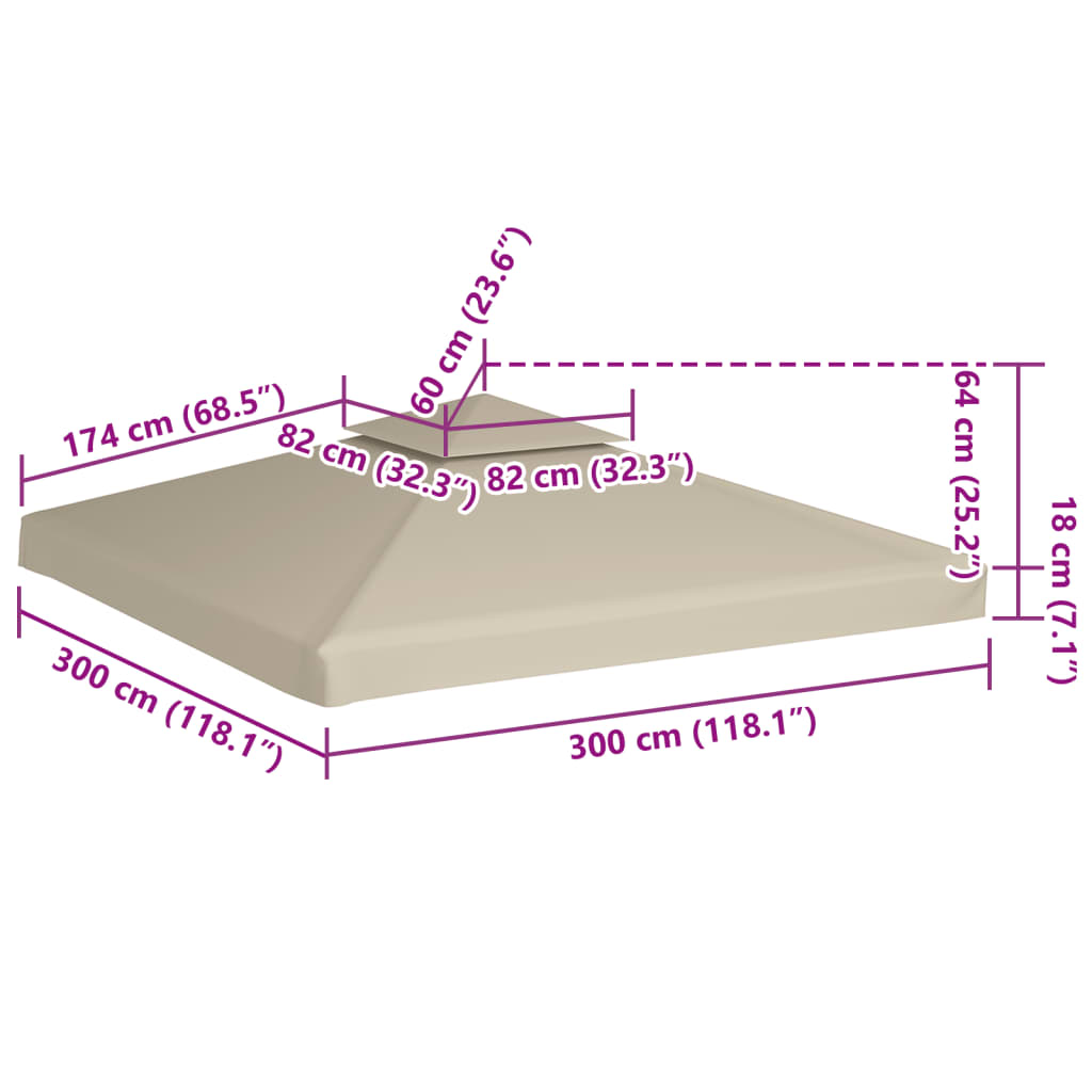 Nepromokavá náhradní střecha na altán 310g/m² béžová 3x3m
