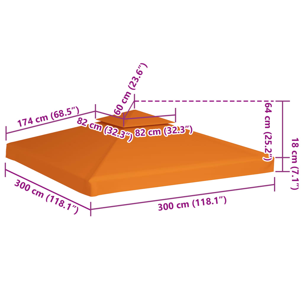Nepromokavá náhradní střecha na altán 310g/m² oranžová 3x3 m