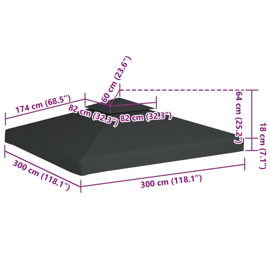 Nepromokavá náhradní střecha na altán 310g/m² tmavě šedá 3x3m