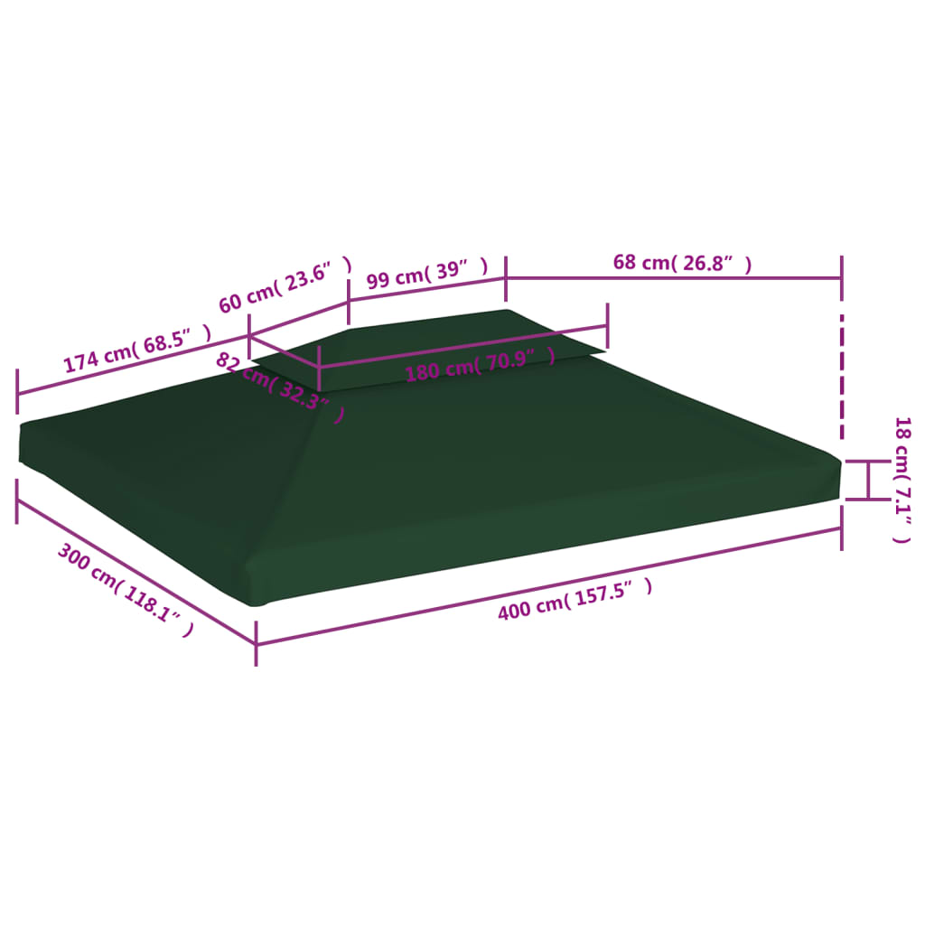 Náhradní střecha na altán 310 g/m² zelená 3 x 4 m
