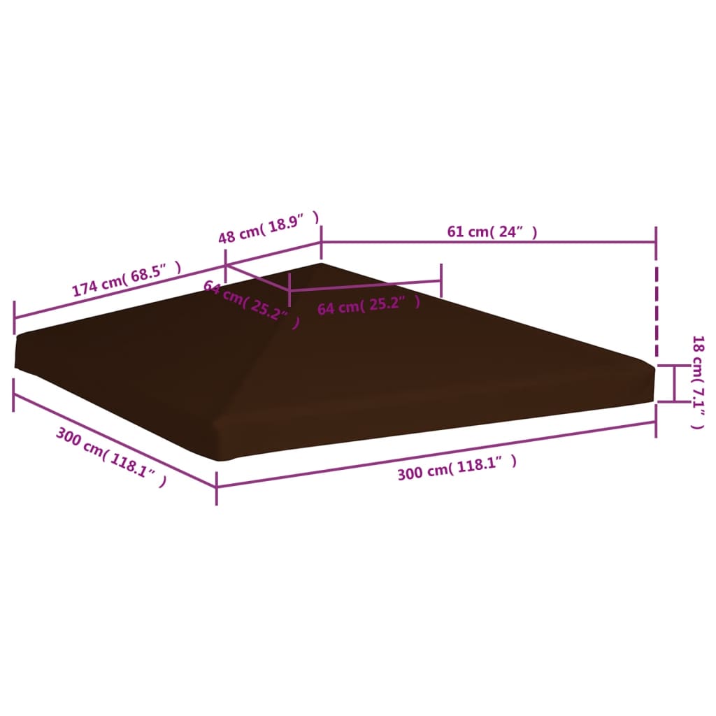 Střecha na altán 310 g/m² 3 x 3 m hnědá