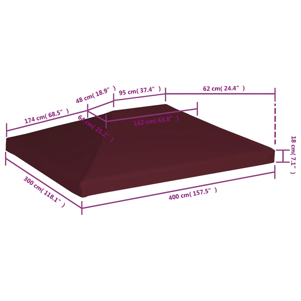 Střecha na altán 310 g/m² 3 x 4 m vínová