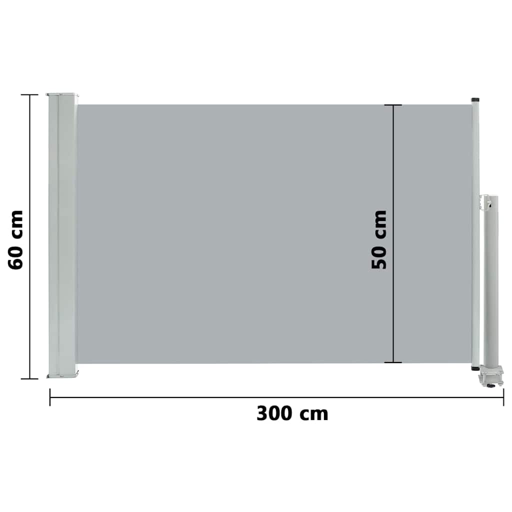 Zatahovací boční markýza / zástěna na terasu 60 x 300 cm šedá