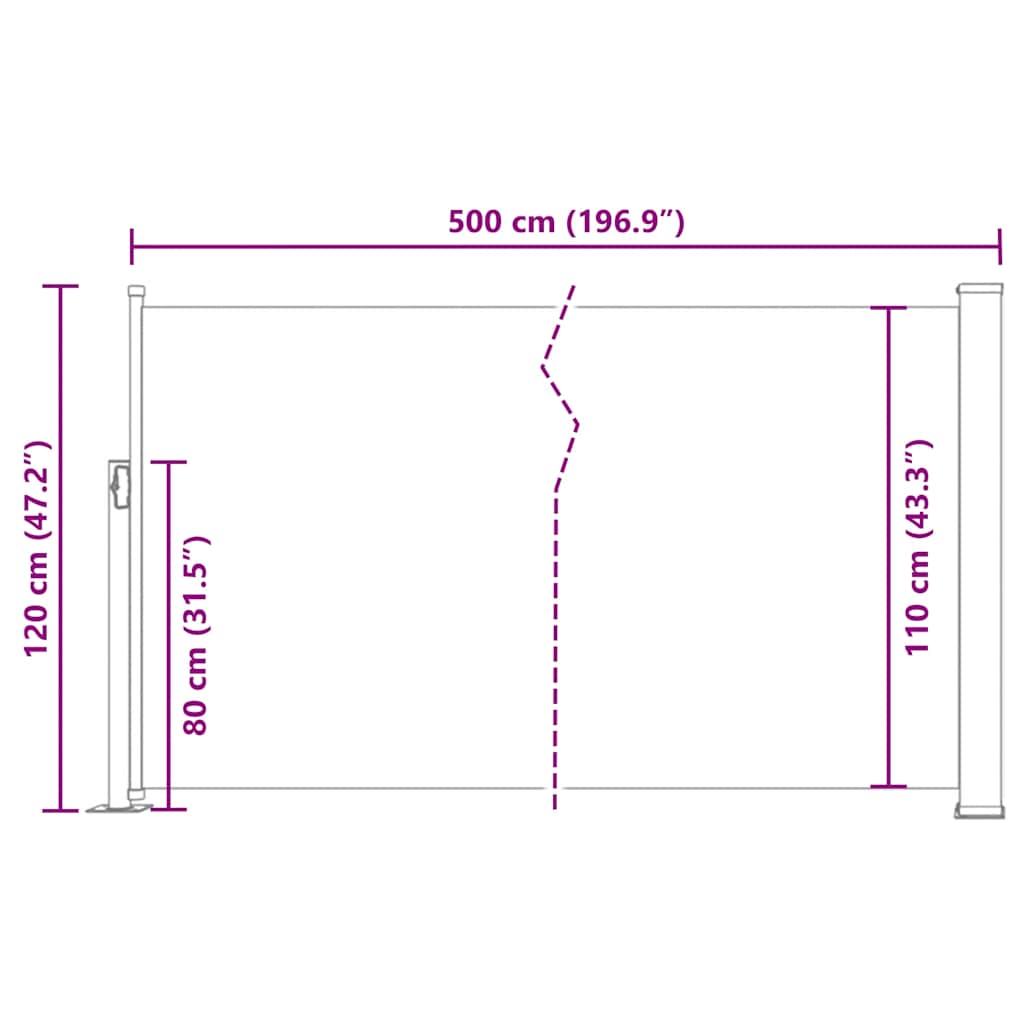 Zatahovací boční markýza/zástěna na terasu 120 x 500 cm červená