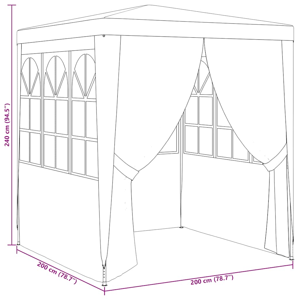 Profesionální party stan s bočnicemi 2 x 2 m bílý 90 g/m²