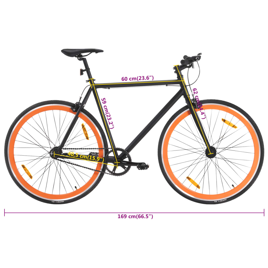 Kolo s pevným převodem černé a oranžové 700c 59 cm