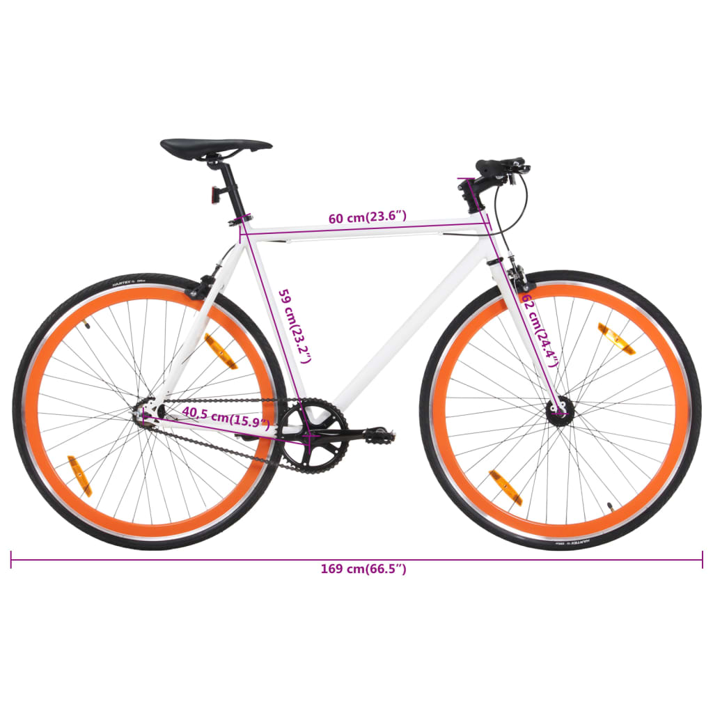 Kolo s pevným převodem bílé a oranžové 700c 59 cm