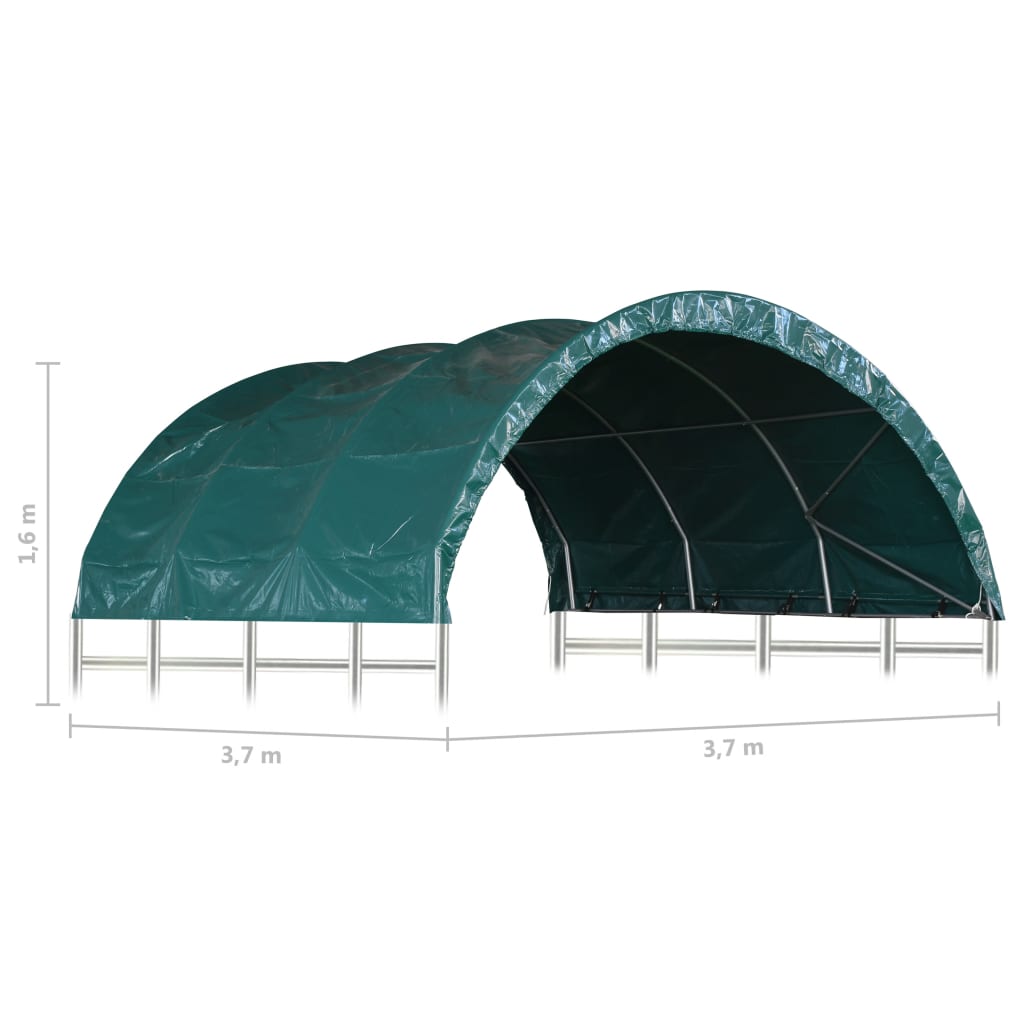 Přístřešek pro zvířata PVC 3,7 x 3,7 m zelený