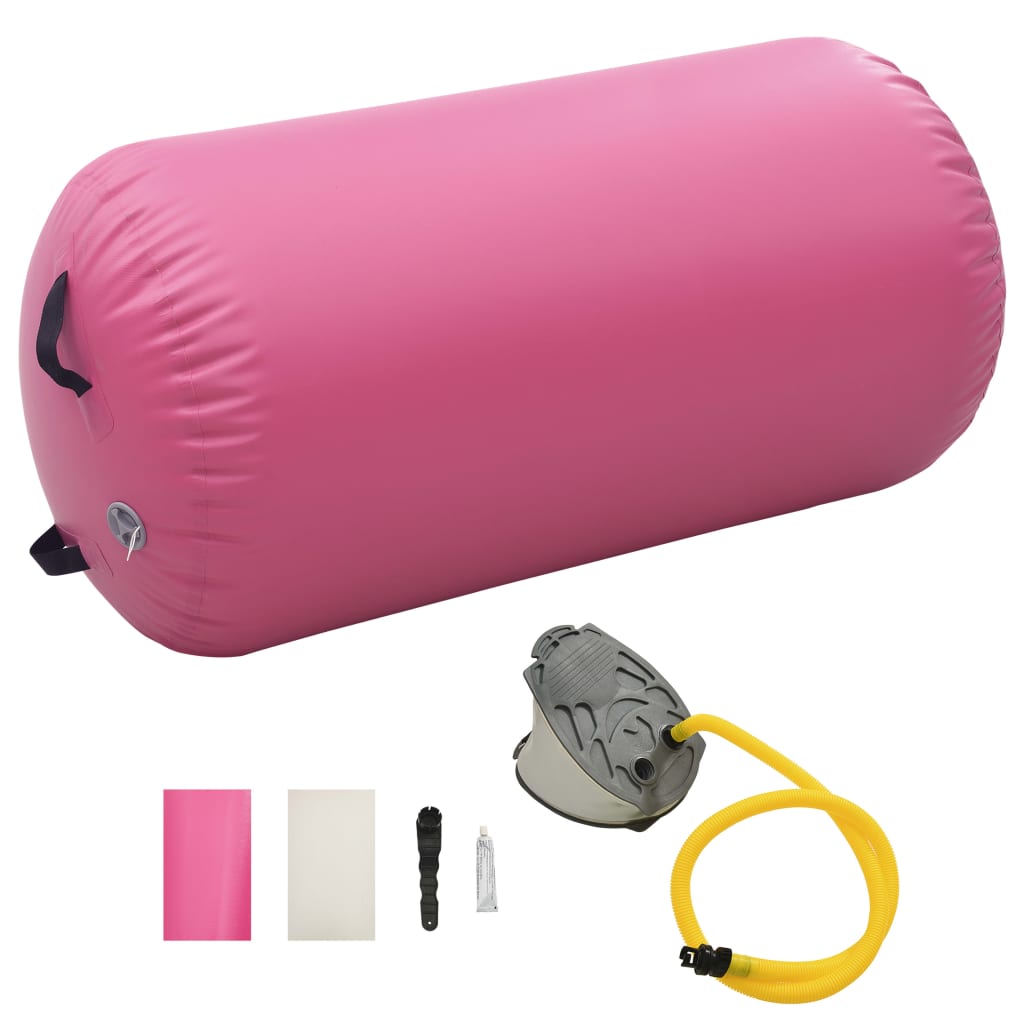 Nafukovací cvičební válec s pumpou 120 x 90 cm PVC růžový