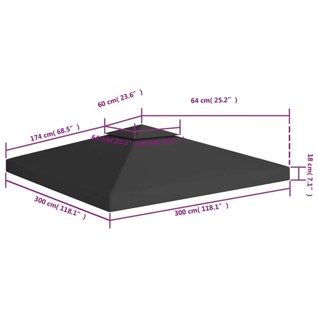 Dvojitá střecha na altán 310 g/m² 3 x 3 m černá