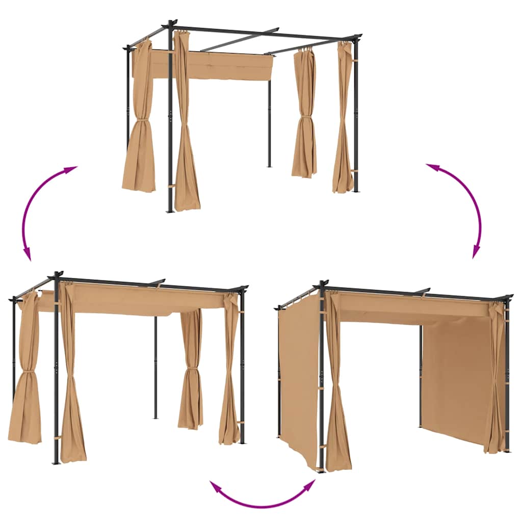 Altán se závěsy 3 x 3 m taupe ocel