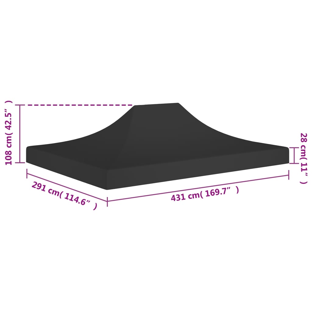 Střecha k party stanu 4,5 x 3 m černá 270 g/m²