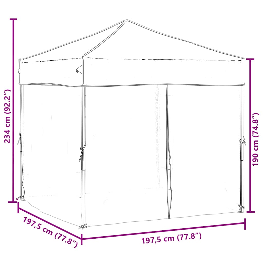 Skládací party stan s bočními stěnami černý 2 x 2 m