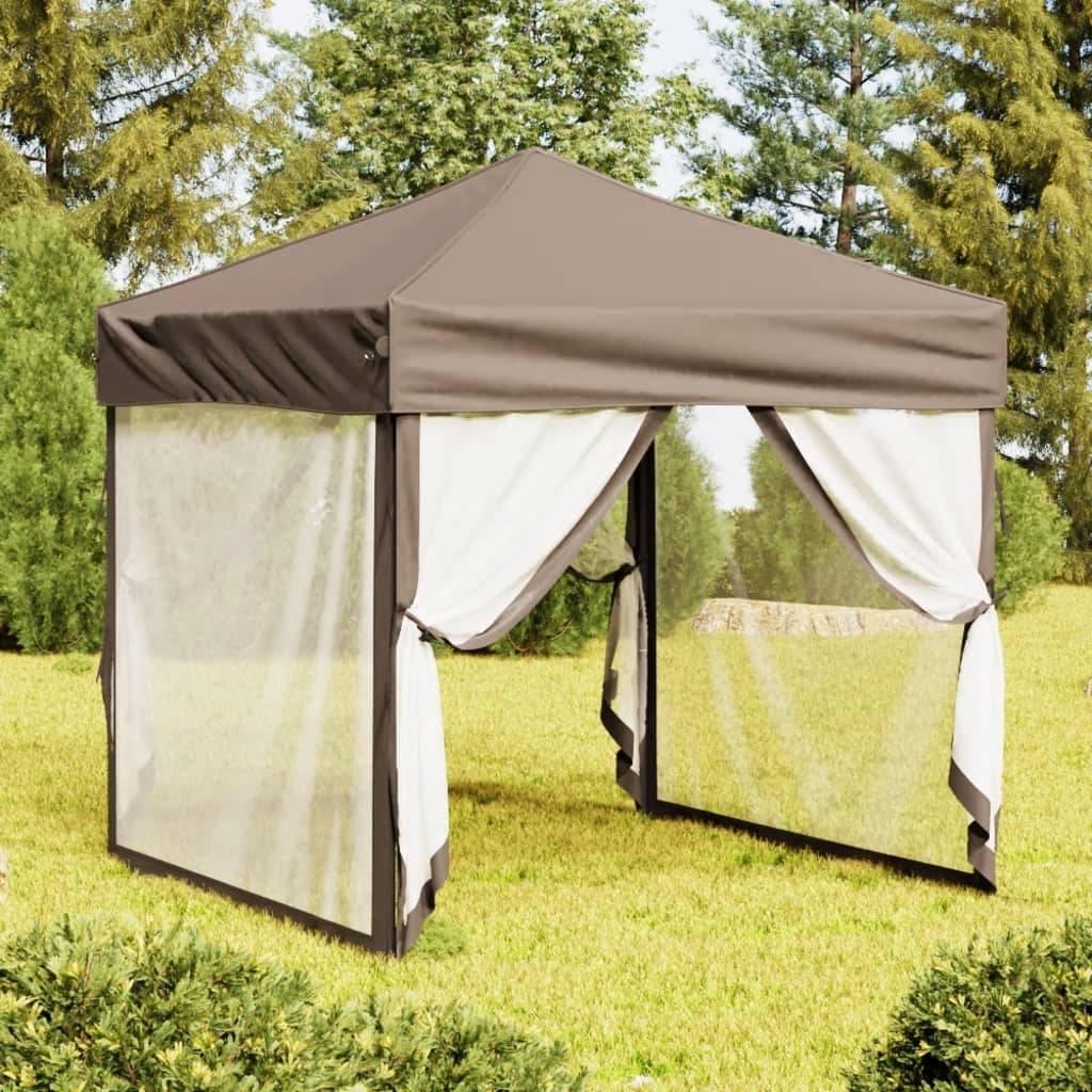 Skládací party stan s bočními stěnami taupe 2 x 2 m