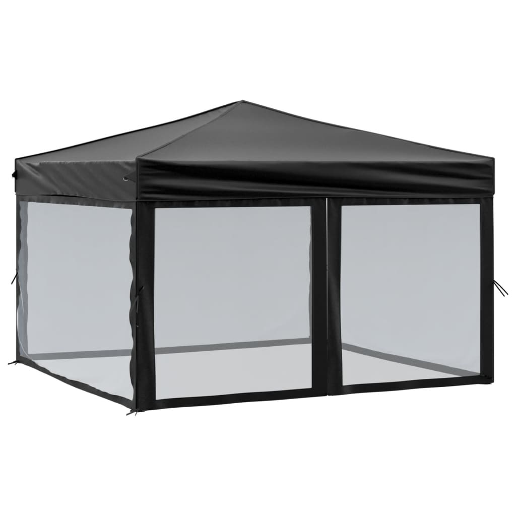 Skládací party stan s bočními stěnami černý 3 x 3 m