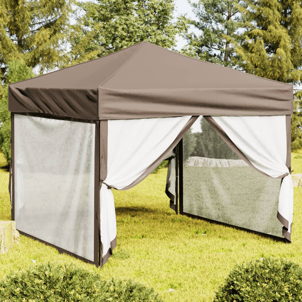 Skládací party stan s bočními stěnami taupe 3 x 3 m