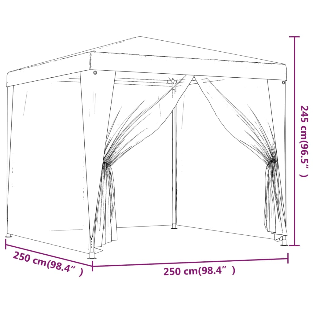 Party stan se 4 síťovanými bočnicemi červený 2,5 x 2,5 m HDPE