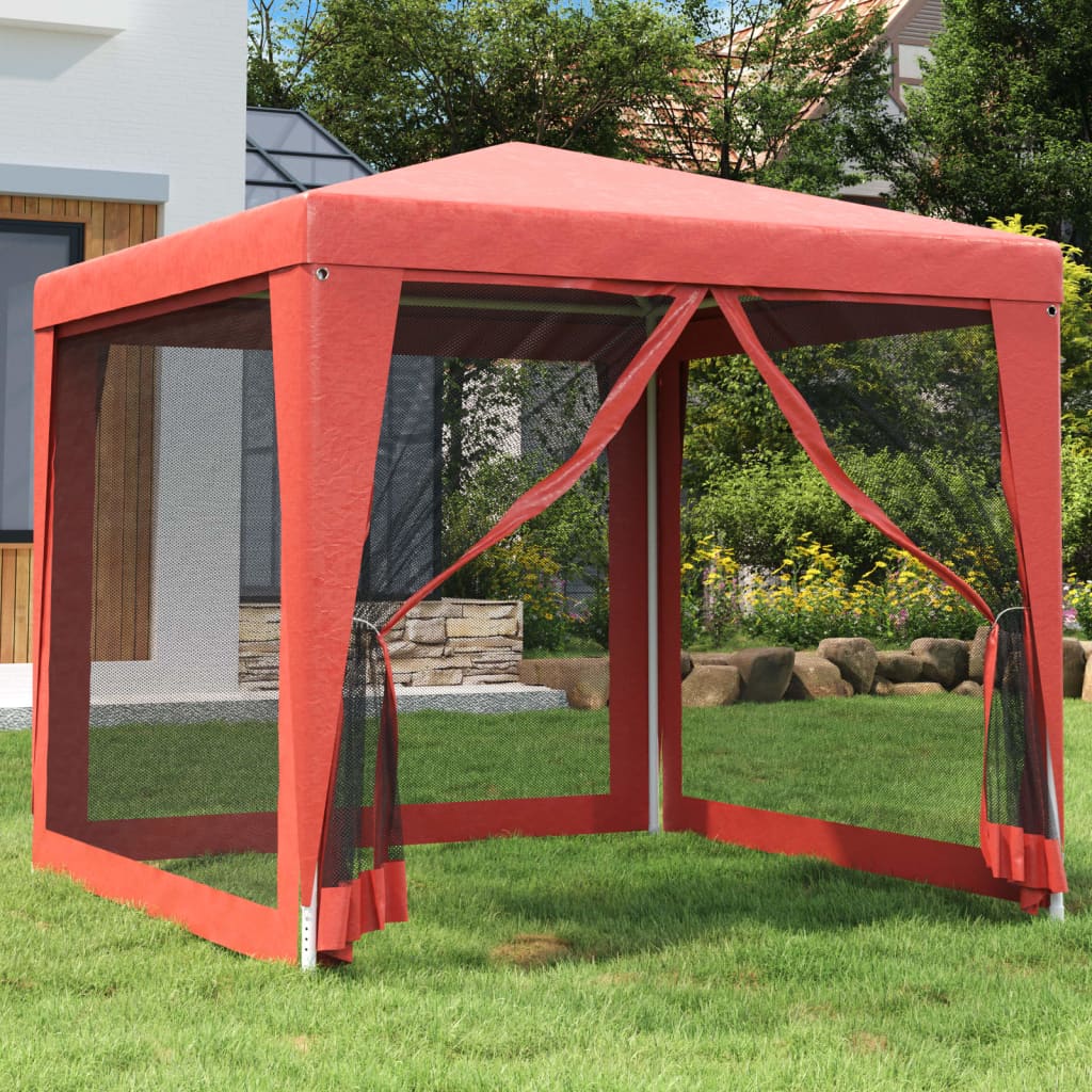 Party stan se 4 síťovanými bočnicemi červený 2,5 x 2,5 m HDPE