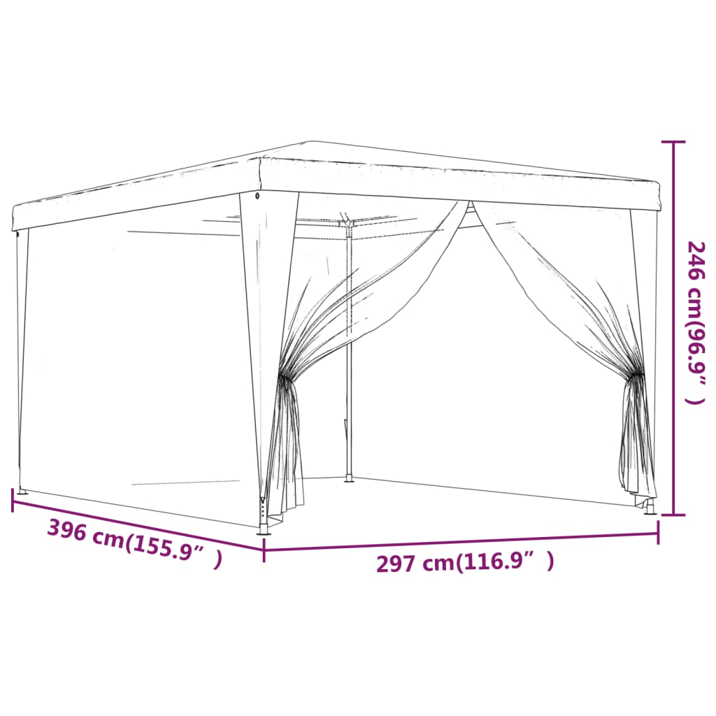 Party stan se 4 síťovanými bočnicemi červený 3 x 4 m HDPE