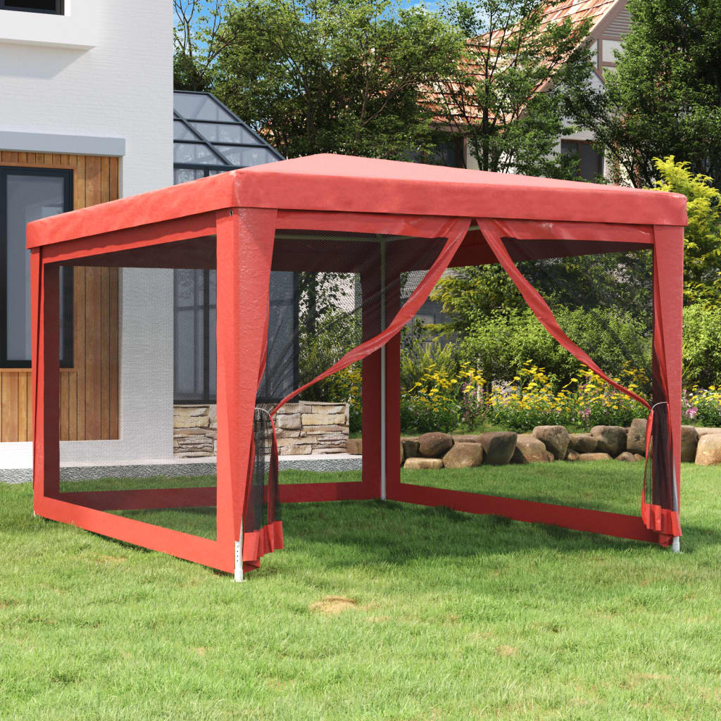 Party stan se 4 síťovanými bočnicemi červený 3 x 4 m HDPE