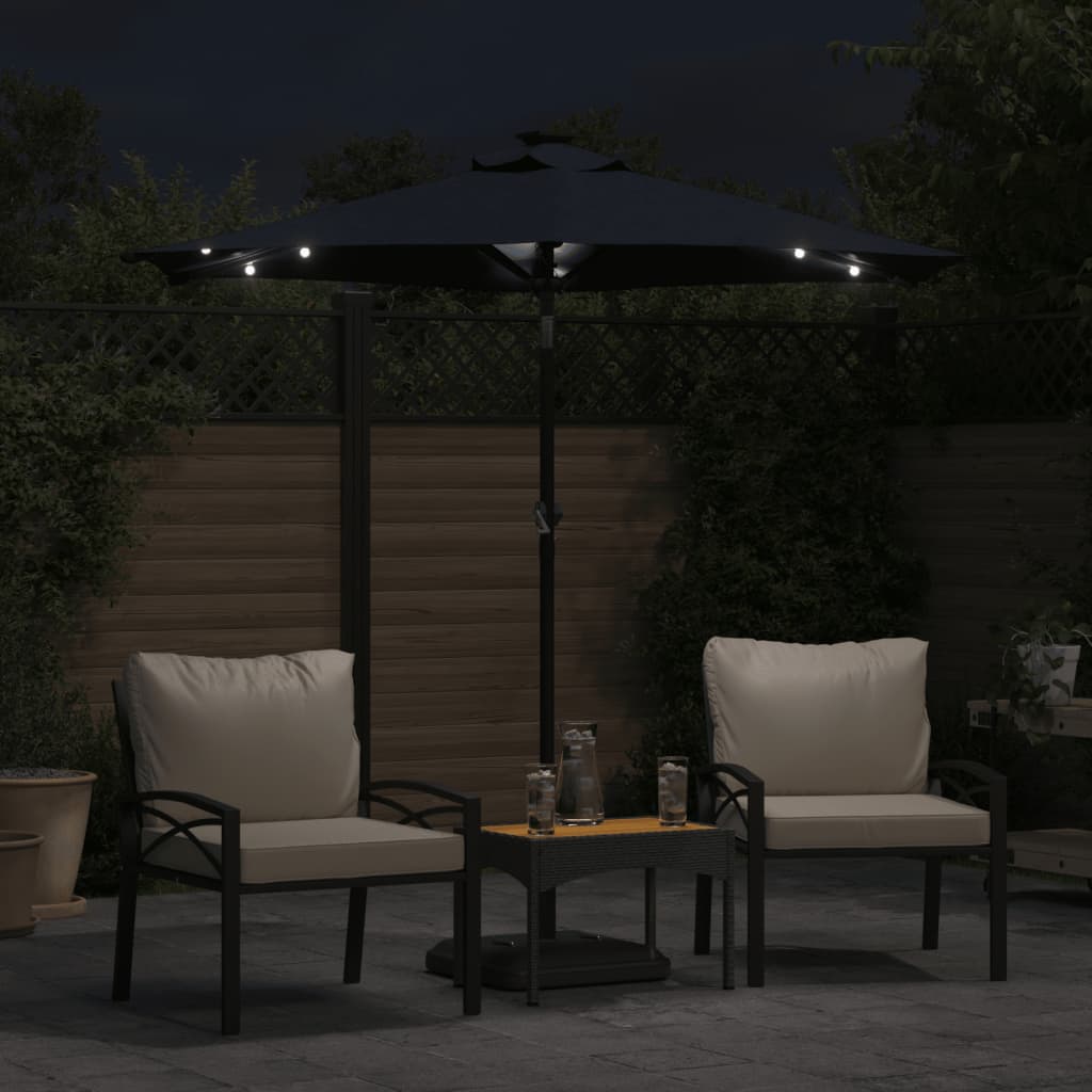 Zahradní slunečník s LED a ocelovou tyčí černý 225x225x212 cm