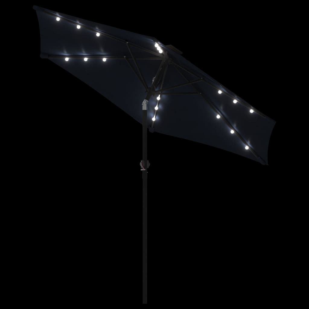 Zahradní slunečník s LED a ocelovou tyčí černý 225x225x212 cm