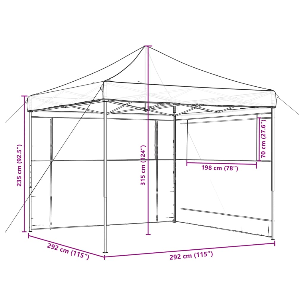 Skládací party stan pop-up se 2 bočními stěnami vínový