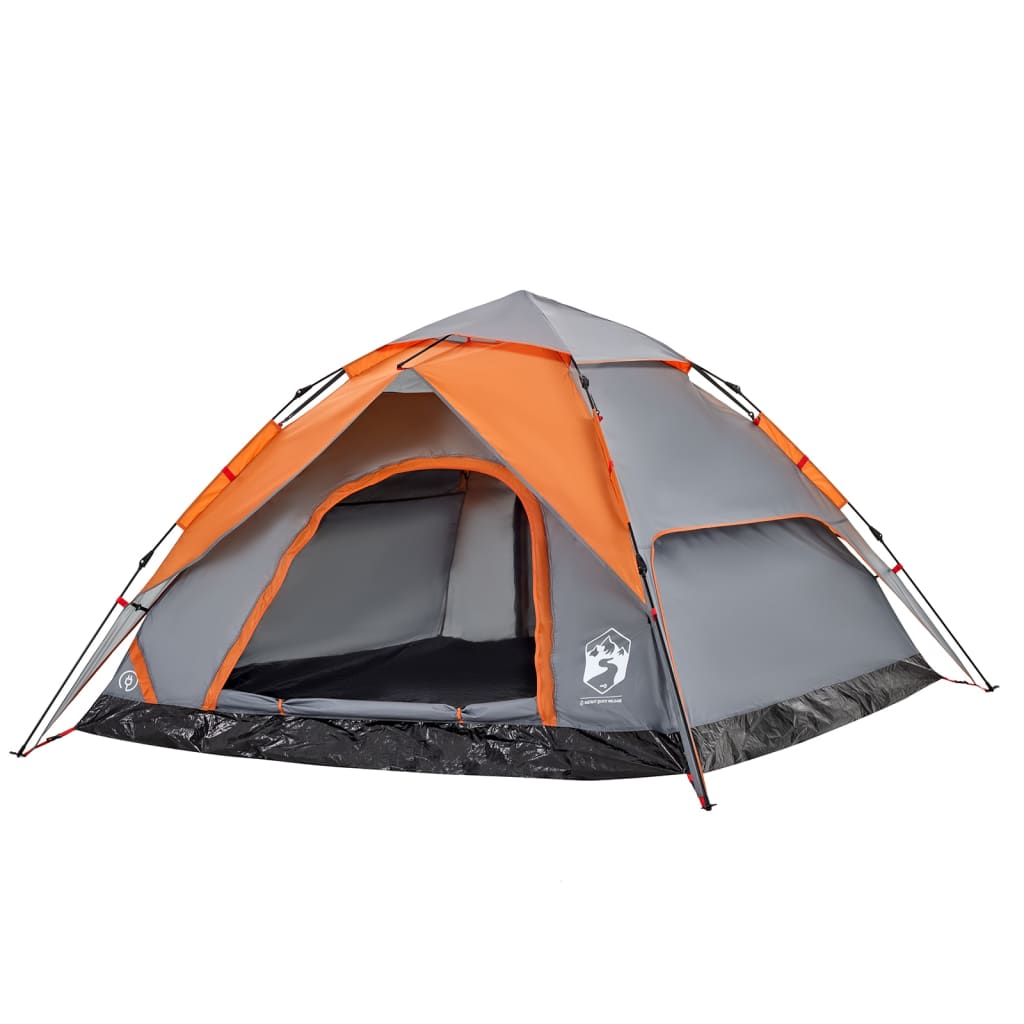 Kempingový stan kupole pro 5 šedý a oranžový rychloupínací