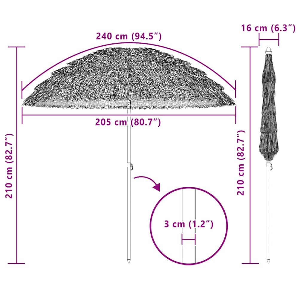 Plážový slunečník Hnědá Ø 206 x 209.5 cm Ocel
