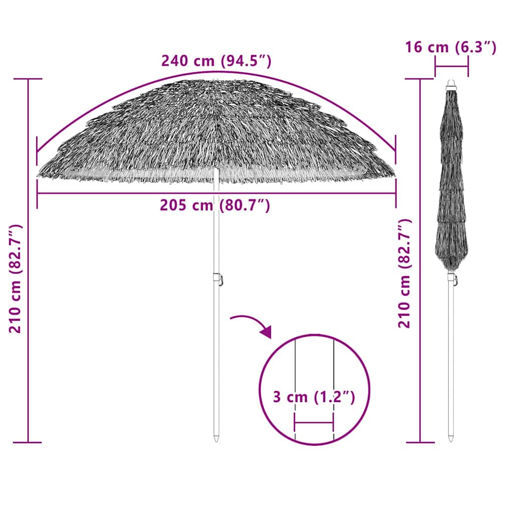 Plážový slunečník Hnědá Ø 206 x 209.5 cm Ocel
