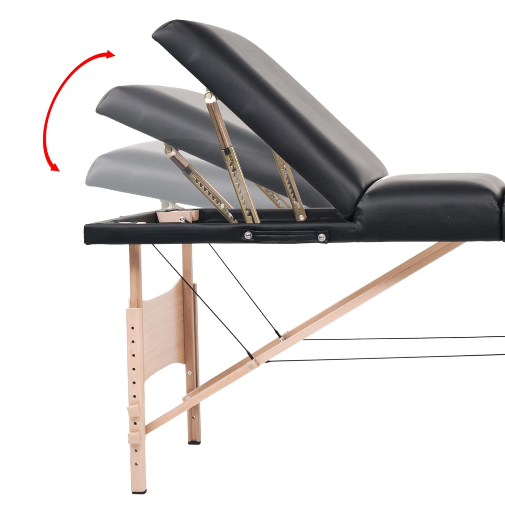 Skládací masážní stůl 3 zóny tloušťka 10 cm černý