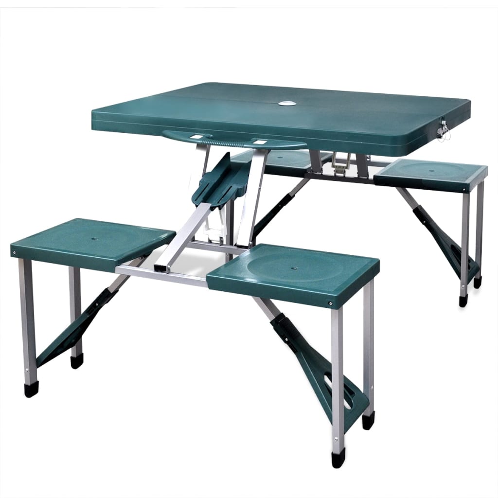 Skládací kempingový set stůl a 4 stoličky, hliník, extra lehký, zelený