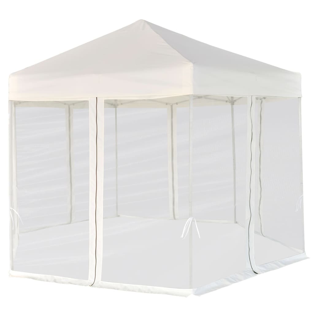 Šestiúhelníkový party stan s 6 stěnami krémově bílý 3,6 x 3,1 m