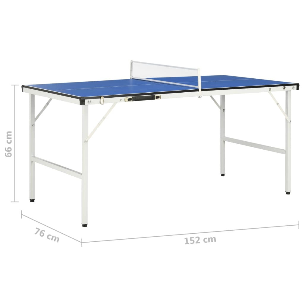 Stůl na stolní tenis se síťkou 152 x 76 x 66 cm modrý