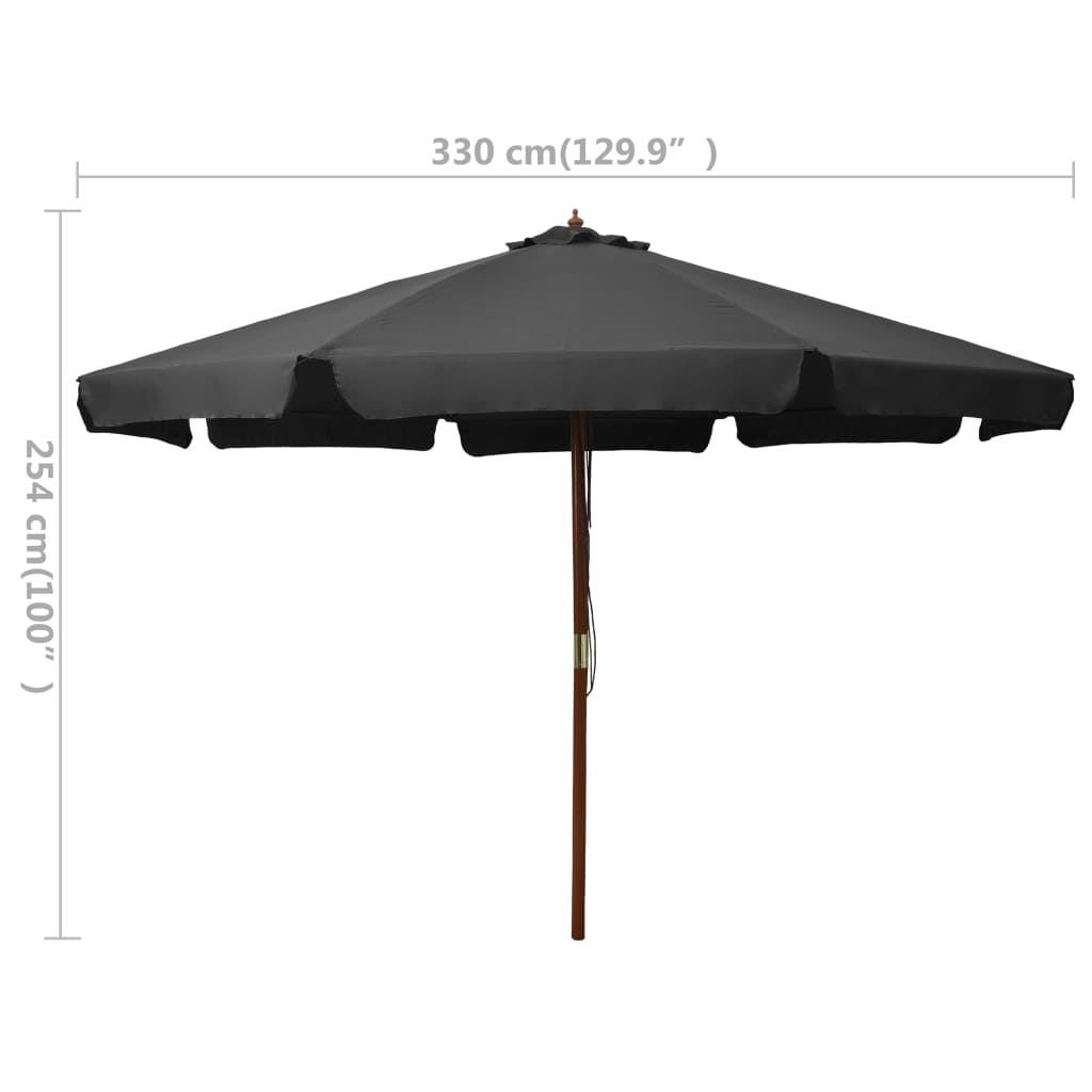 Zahradní slunečník s dřevěnou tyčí 330 cm antracitový