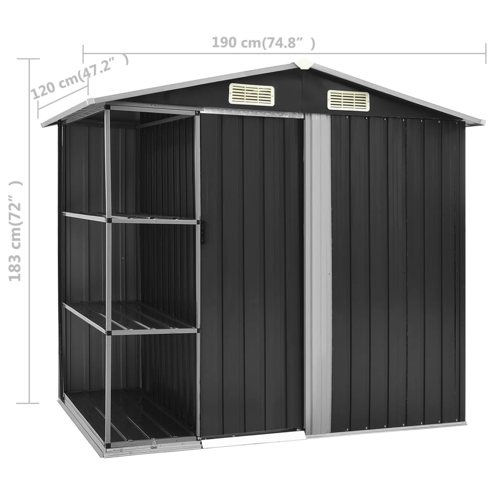 Zahradní domek s regálem antracitový 205 x 130 x 183 cm železo
