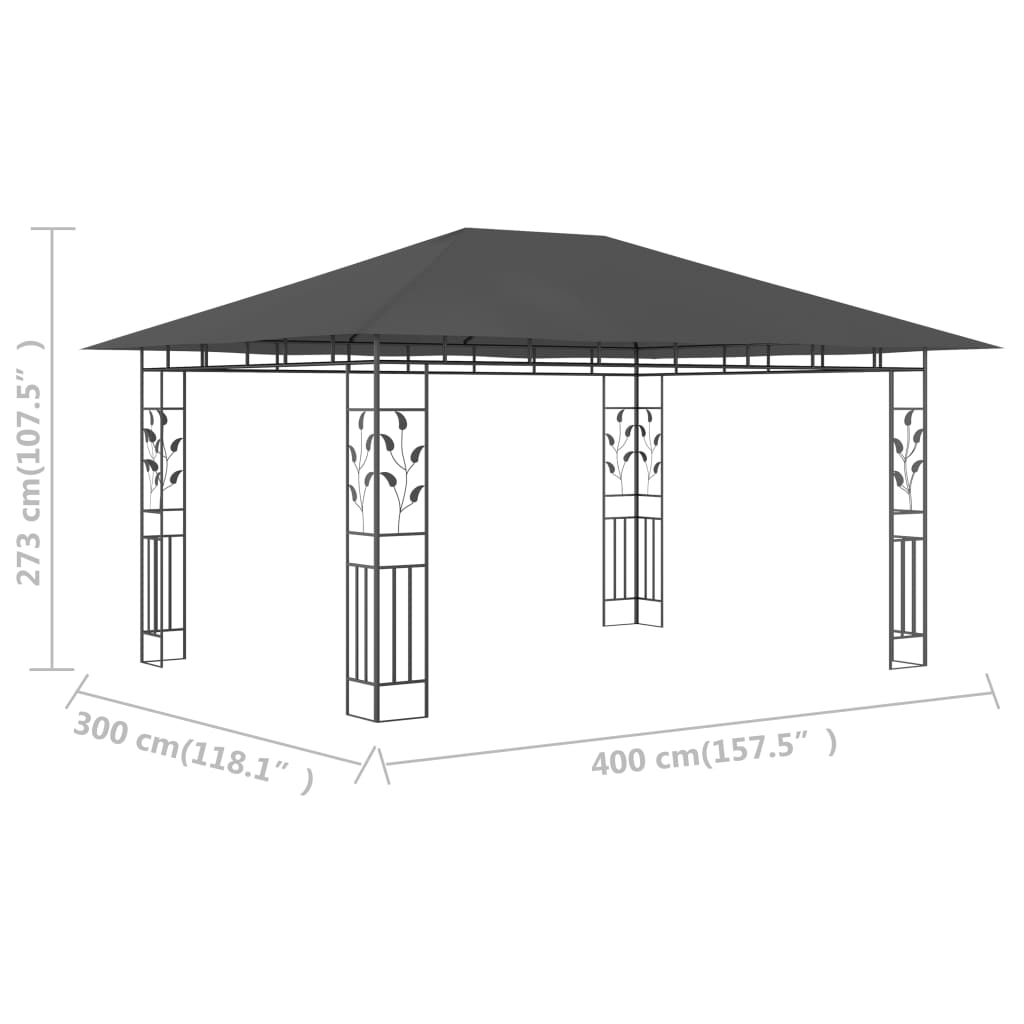 Altán s moskytiérou 4 x 3 x 2,73 m antracitový 180 g/m²