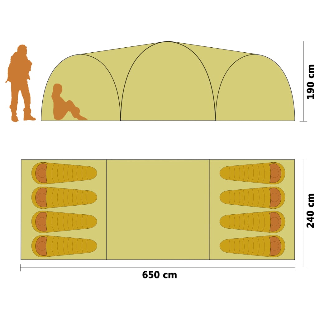Kempingový stan iglů 650 x 240 x 190 cm pro 8 osob žlutý