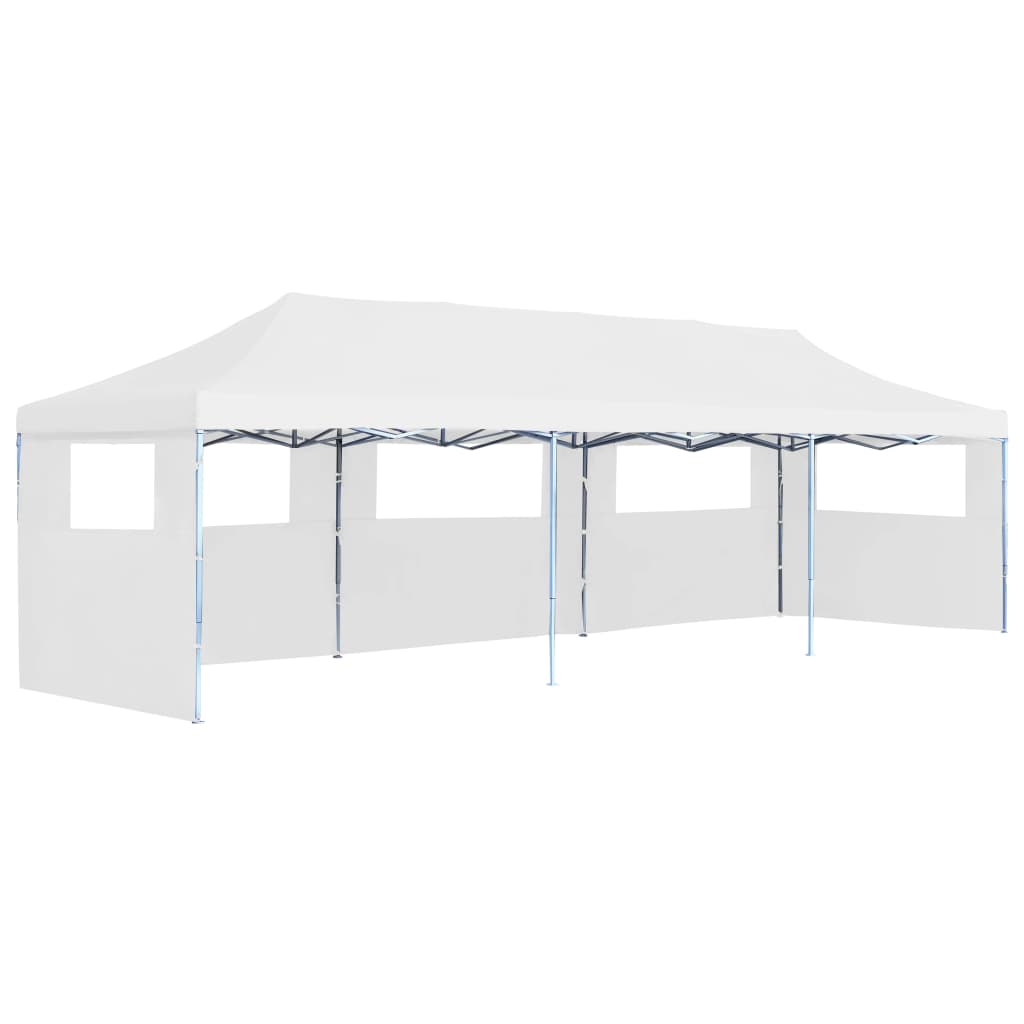 Skládací nůžkový stan s 5 bočními stěnami 3 x 9 m bílý