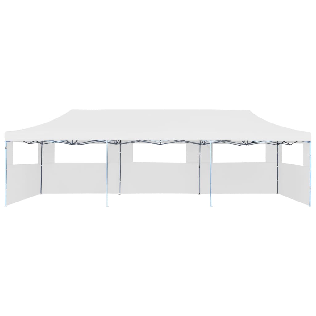 Skládací nůžkový stan s 5 bočními stěnami 3 x 9 m bílý