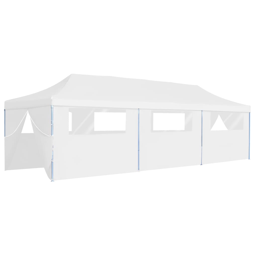 Skládací nůžkový stan s 8 bočními stěnami 3 x 9 m bílý