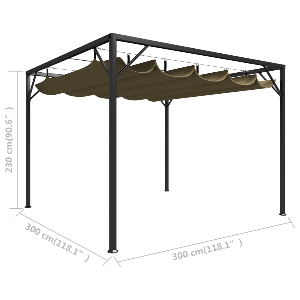 Zahradní altán se zatahovací střechou 3 x 3 m taupe 180 g/m²