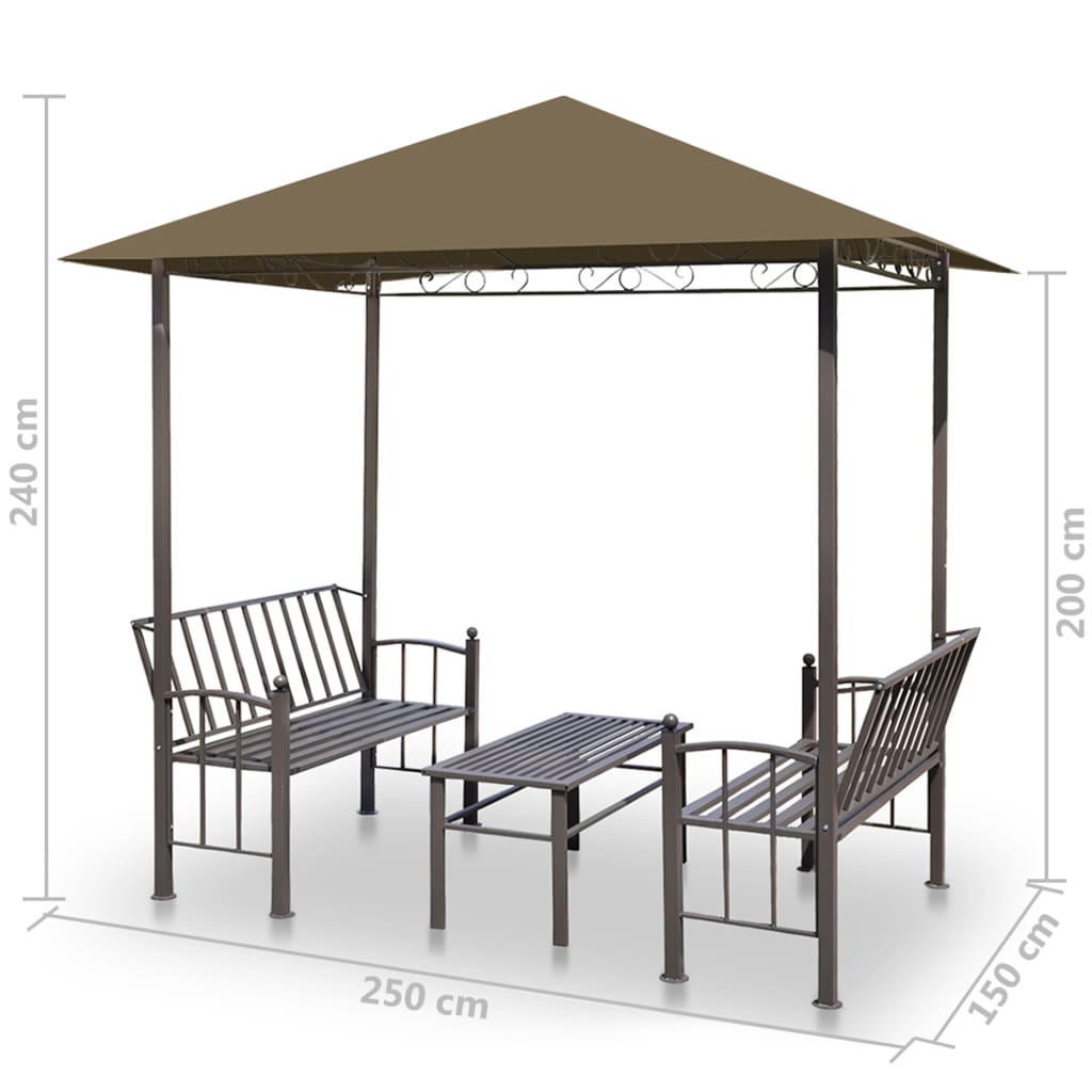 Zahradní altán + stůl a lavice 2,5x1,5x2,4 m taupe 180 g/m²