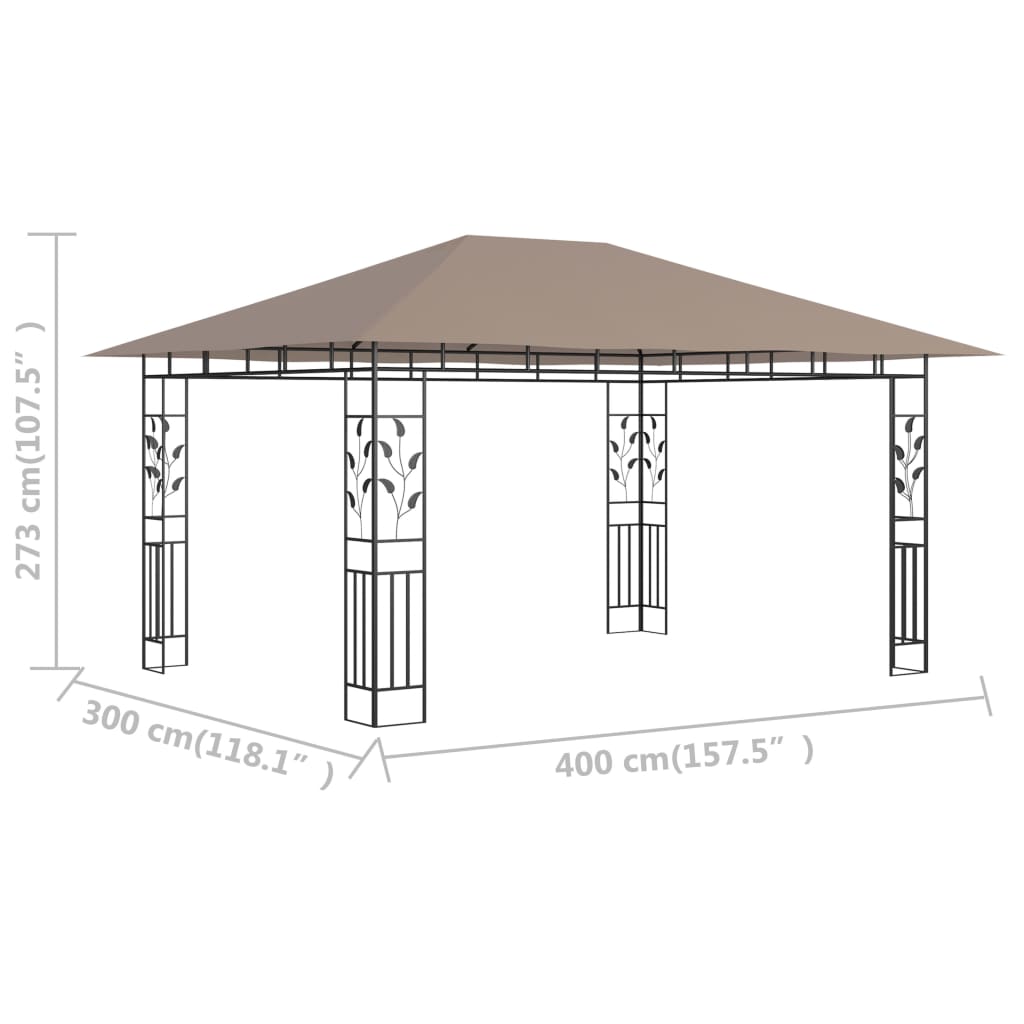 Altán s moskytiérou 4 x 3 x 2,73 m taupe 180 g/m²